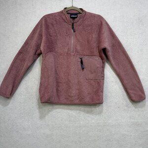 Patagonia Pullover Sweater Womens Small Pink Polartec Fleece Quarter Zip Pocket